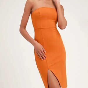 Lulu's sexy burnt orange bodycon strapless dress